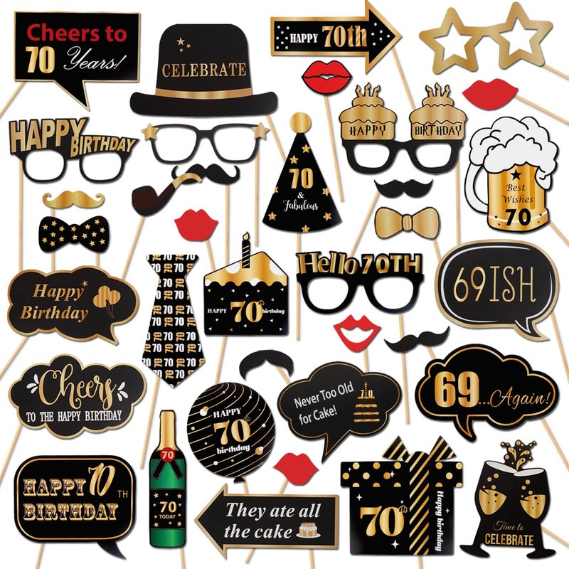 LINGTEER Happy 70th Birthday Party Photo Booth Props,Cheers to 70th Birthday Seventy Years Old Bday Party Centerpieces Props Decorations Sign. - Image 1